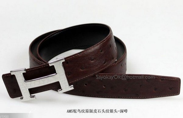 Hermes Ostrich Stripe Leather Reversible Belt Stone Stripe Silve